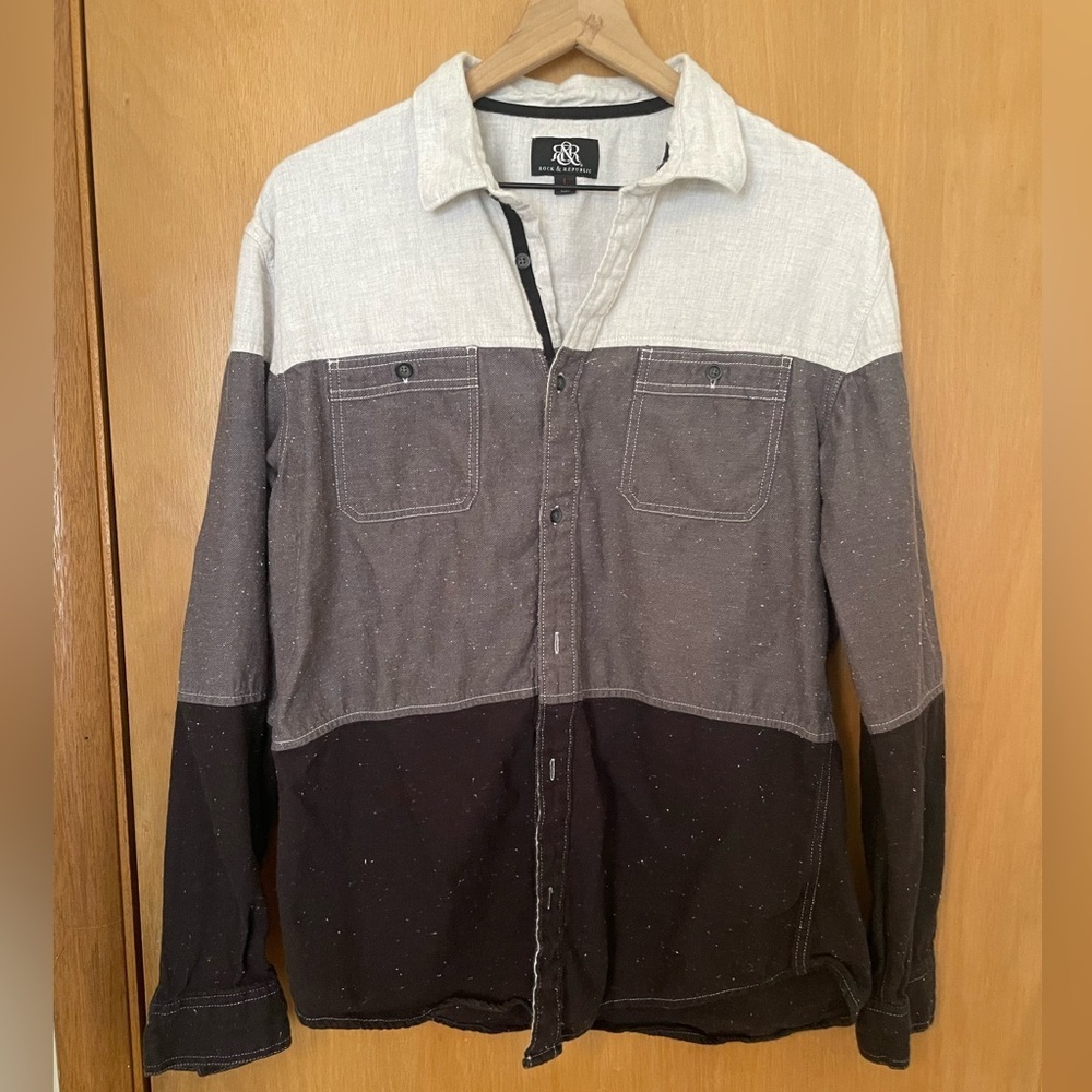 Rock Republic Color Block Mens Button Down 100% Cotton EUC size L